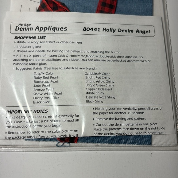 Dimensions Inc 1996 No-Sew Appliqués #80441 Holly Denim Angel Fashion Art NIP - Picture 6 of 7
